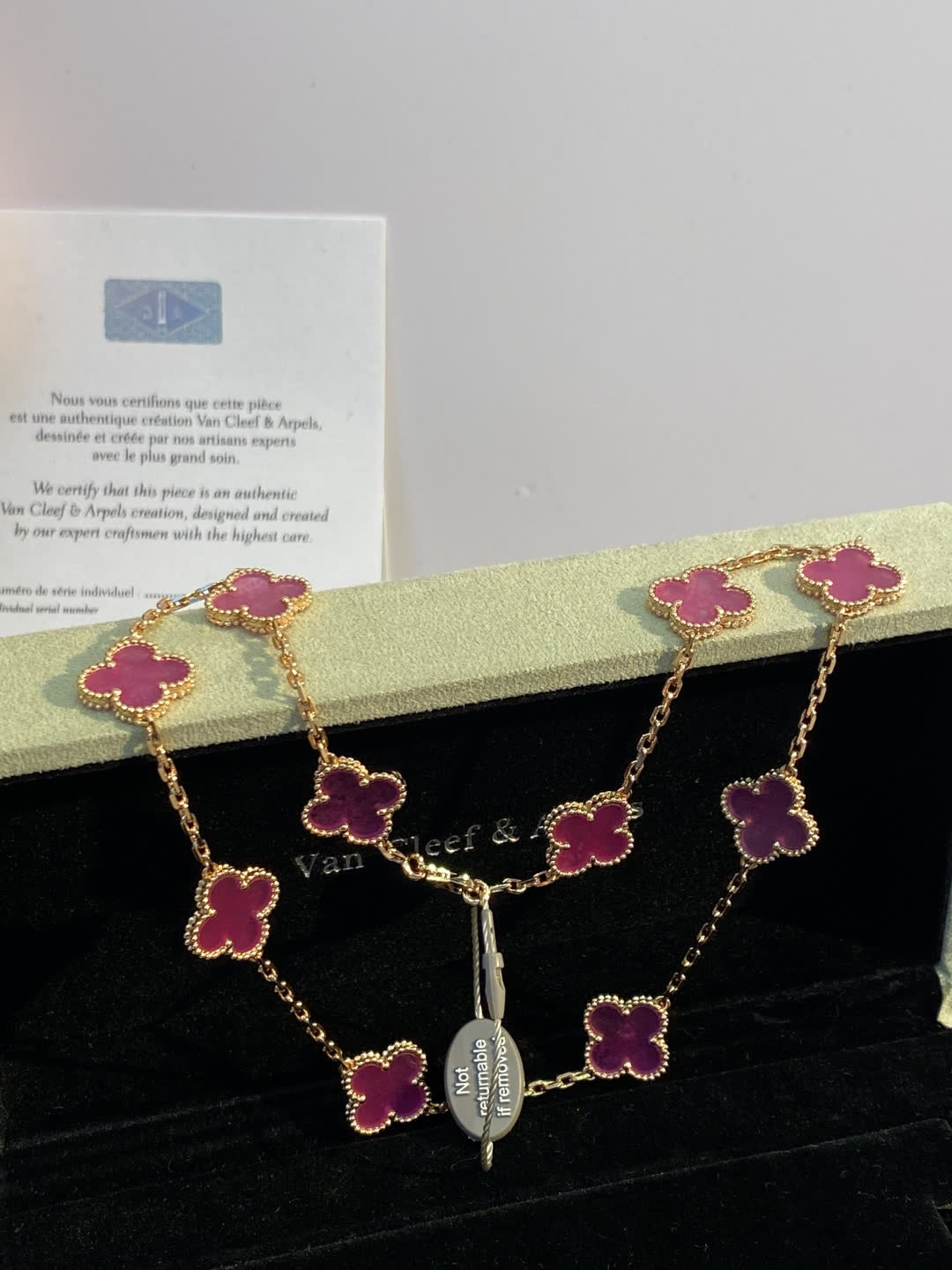 Van Cleef & Arpels Alhambra Pink Enamel Gold Necklace